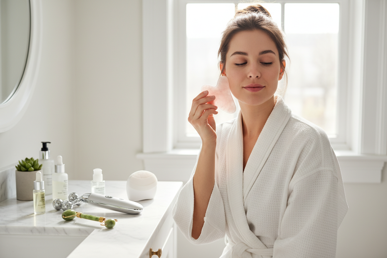 girl useing skin caure tools